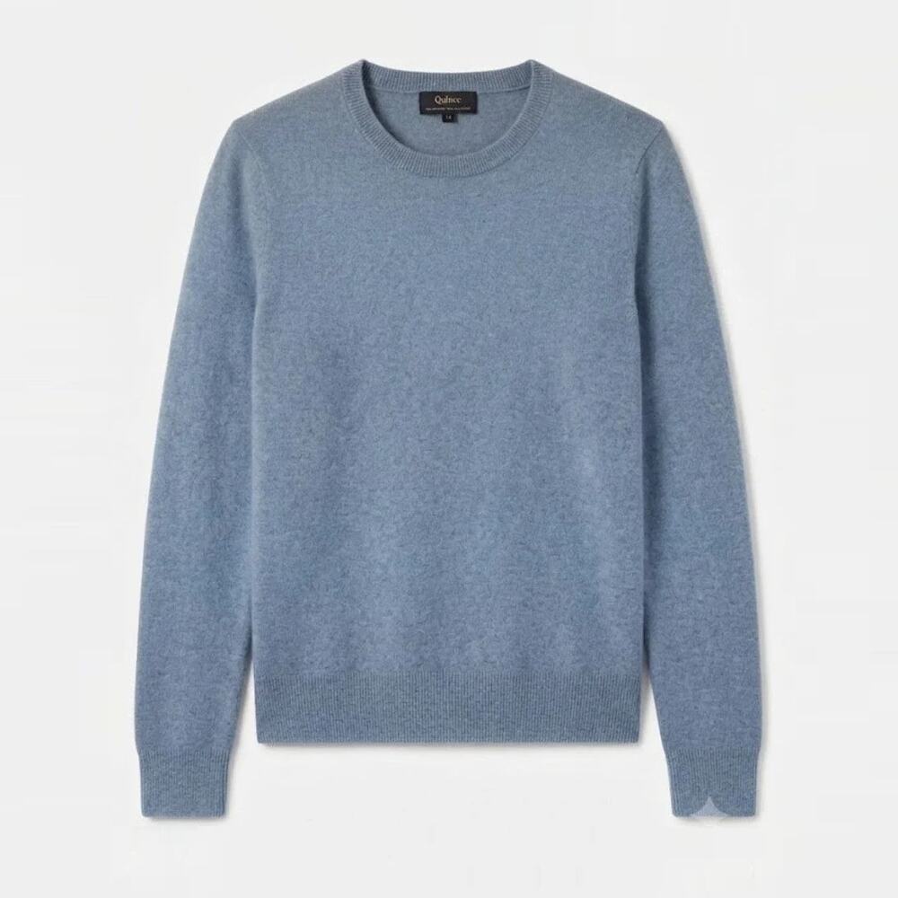 Quince Men's Mongolian Cashmere Crewneck Pullover Sweater Heather Storm Blue M